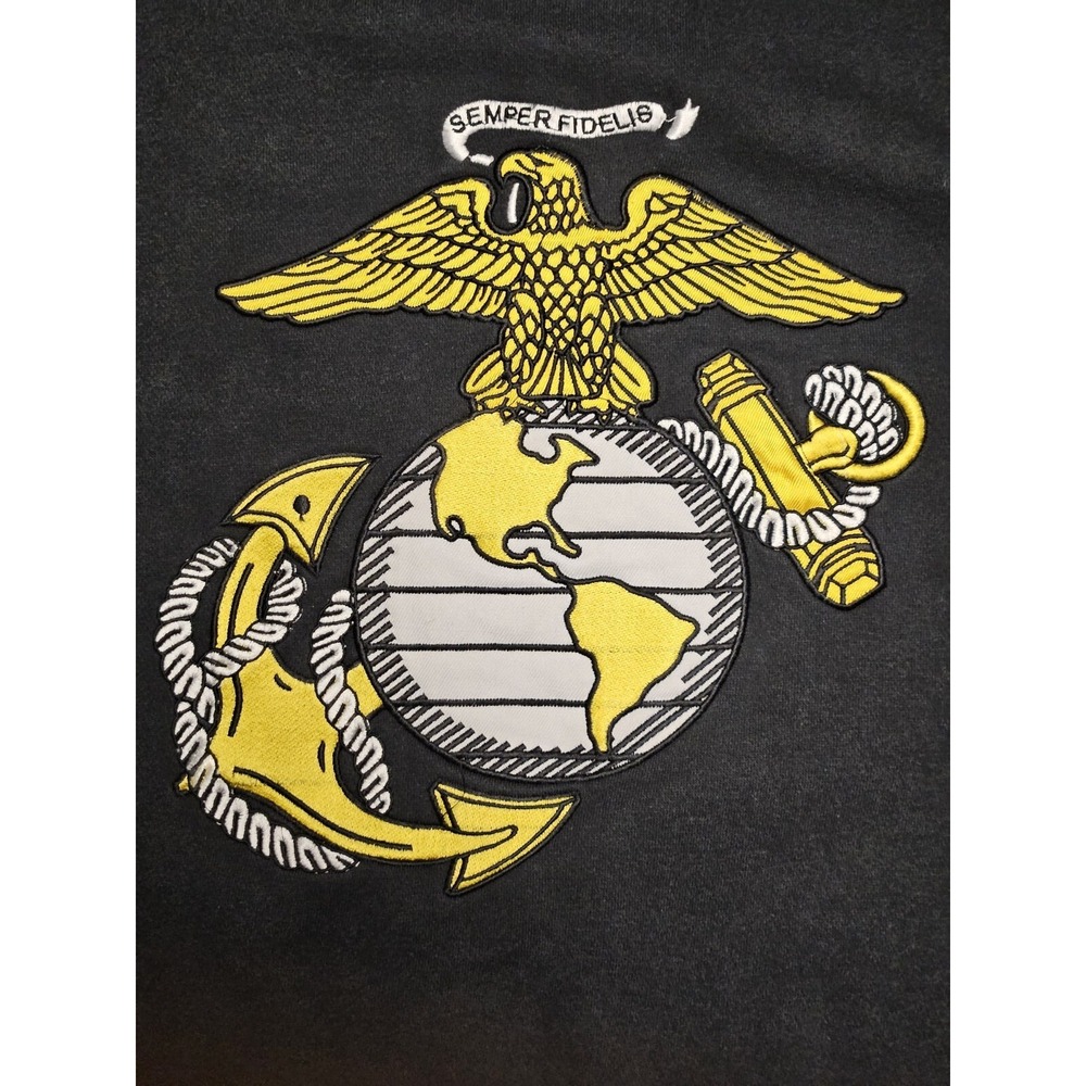 Vintage Marine Simper Fi Black Hoodie Size X-Large Sleeve Spellout MV Sport - Picture 6 of 8